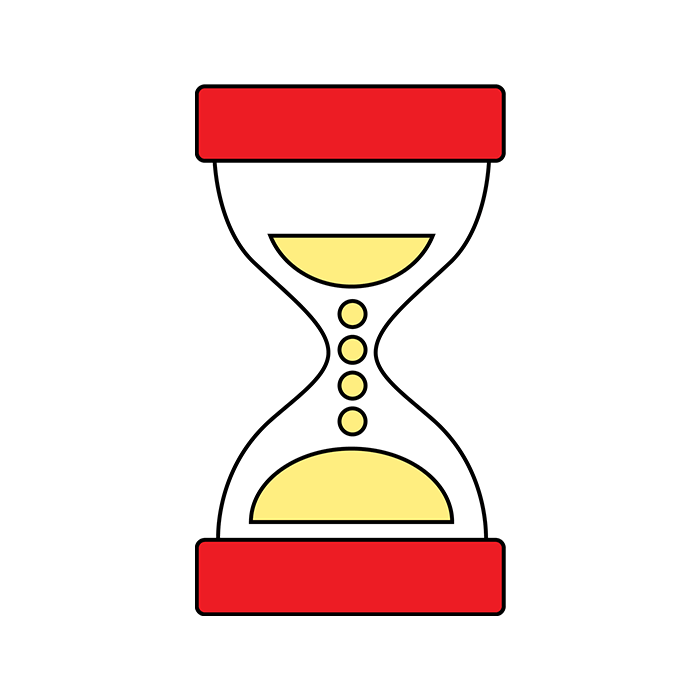 Graphic illustration of a red hourglass.