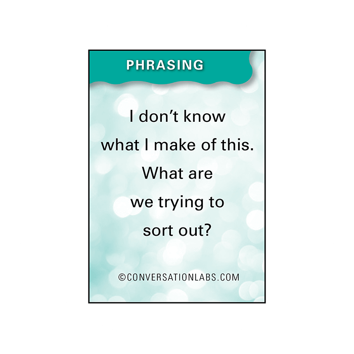 Graphic illustration of a card with a teal background called Phrasing and words printed on it.